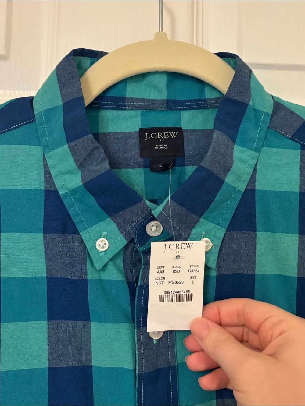 NWT J. Crew Men’s Teal & Navy Check Plaid Button-Down Shirt
